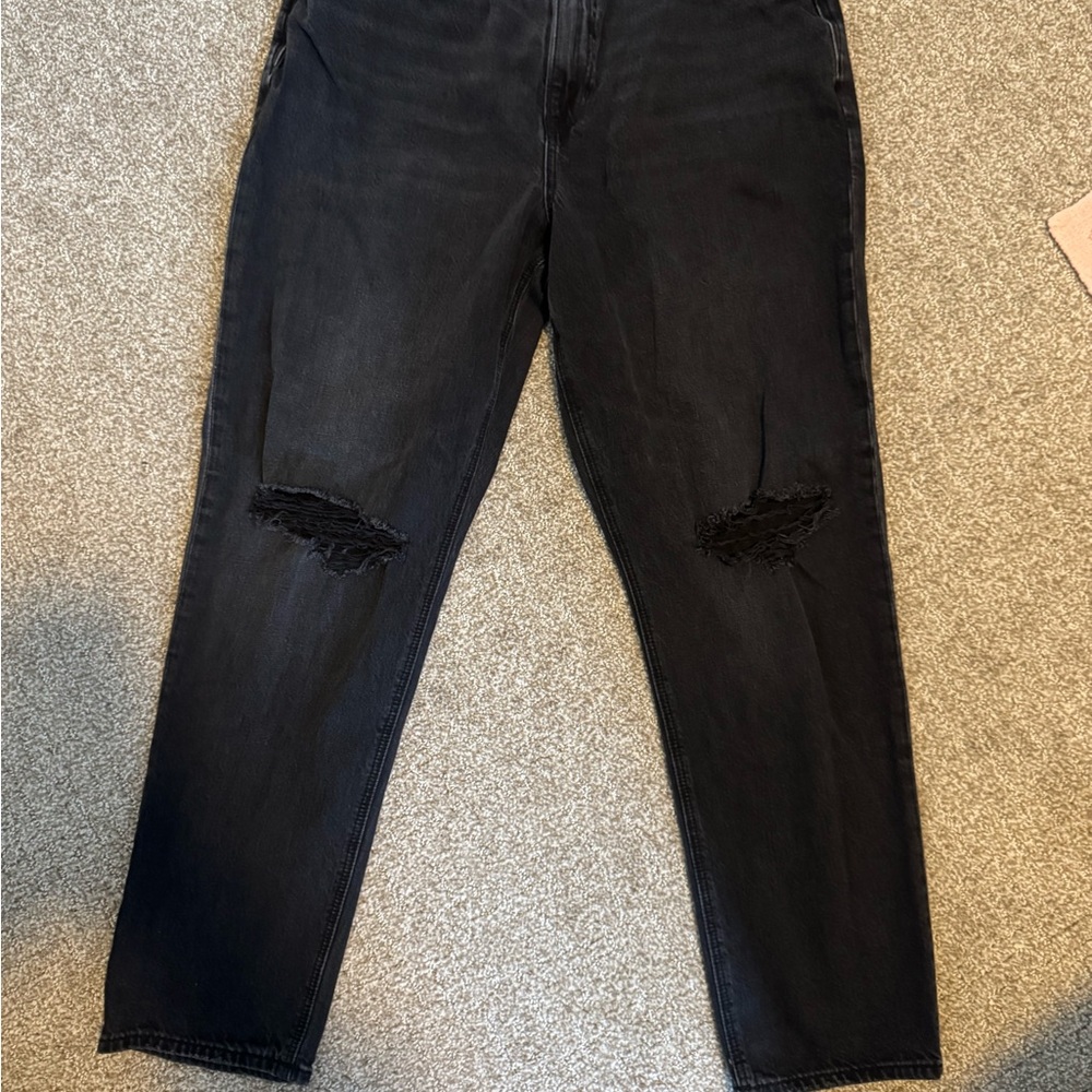 American Eagle Outfitters Black Mom Jeans with Knee Rips